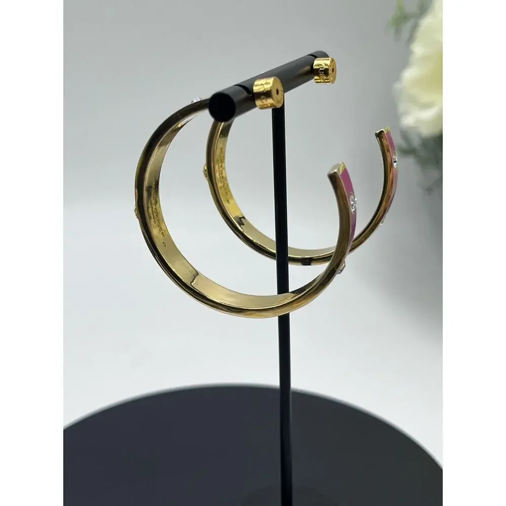 Kurt Geiger‎ Signed Fuchsia Enamel Eagle & Crystal Hoop Post Earrings